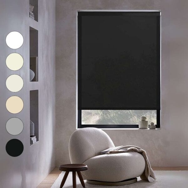 Cortinas Roller en Tela Blackout Lisa a Medida con Sistema Vertilux – Bloqueo Total de Luz y Colores Personalizados